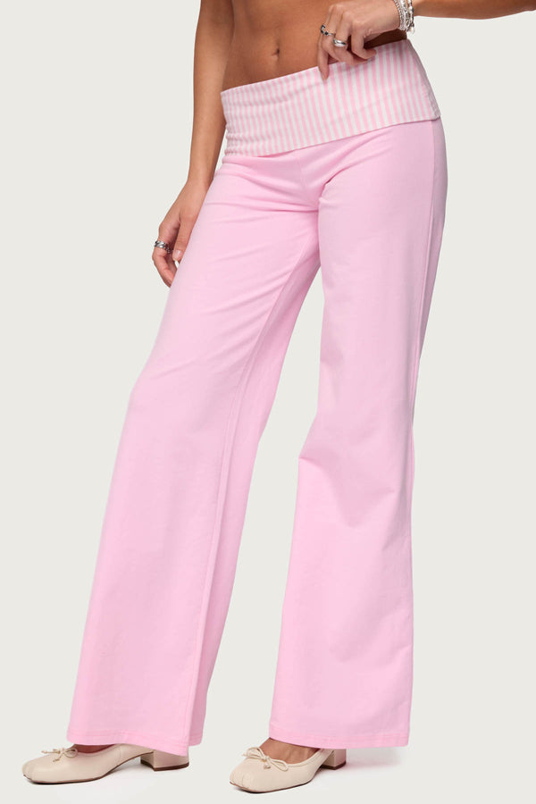 Edikted Meshey Striped Fold Over Pants Pink