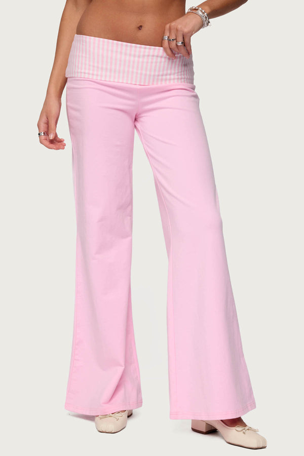 Edikted Meshey Striped Fold Over Pants Pink