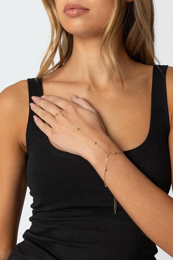 edikted Metal Bead Hand Chain gold