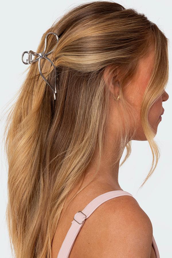 edikted Metal Bow Hair Clip silver