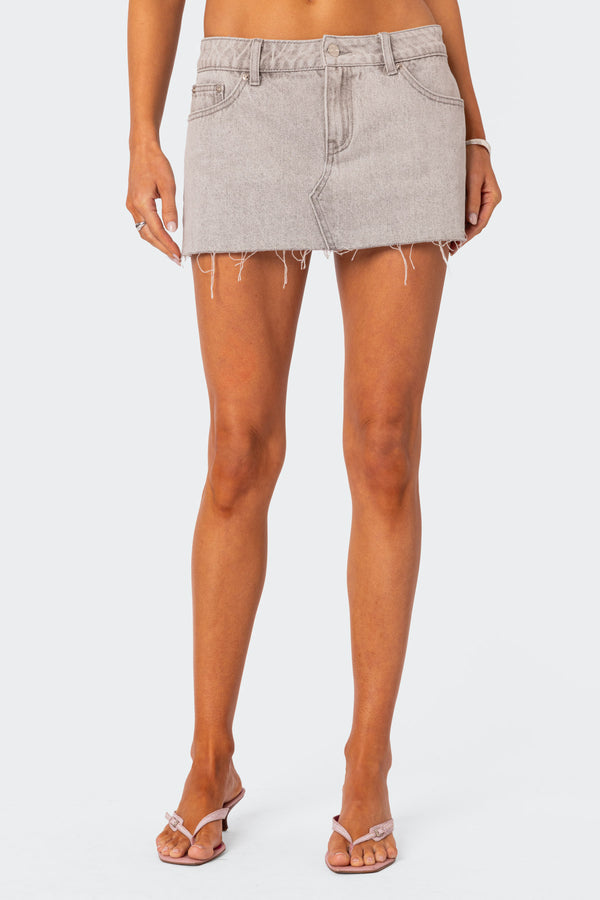 Edikted Micah Denim Mini Skirt Light Gray