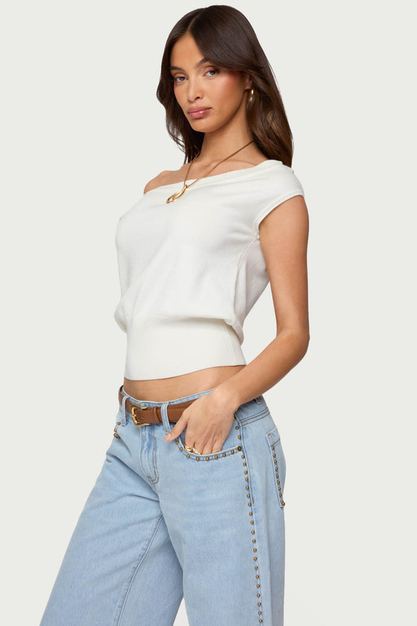 Edikted Michaela Off Shoulder Knit Top White