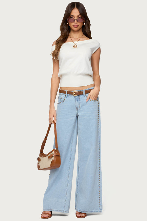 Edikted Michaela Off Shoulder Knit Top White