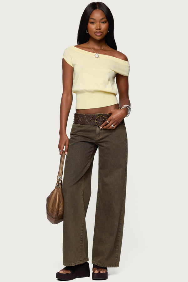 Edikted Michaela Off Shoulder Knit Top Yellow
