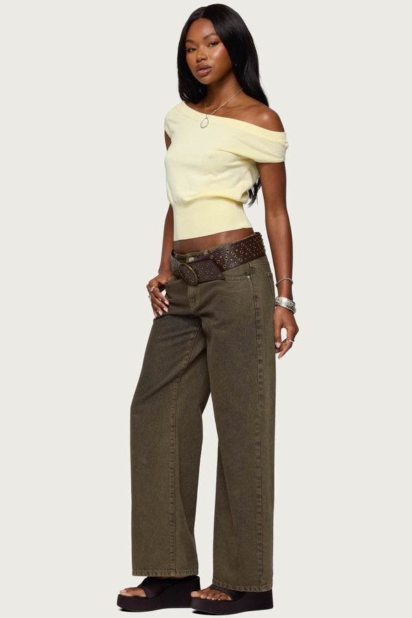 Edikted Michaela Off Shoulder Knit Top Yellow