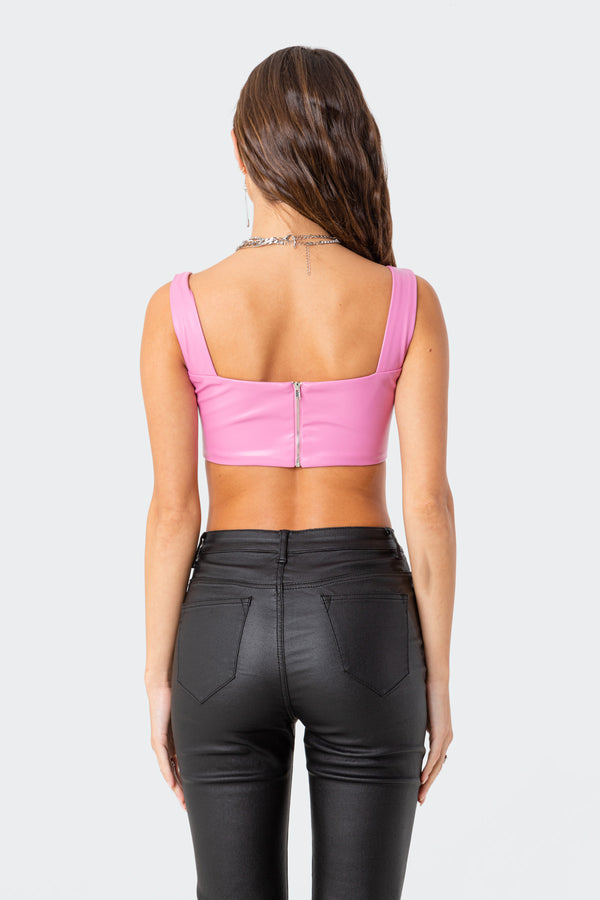 Edikted Midnight Faux Leather Crop Top Pink