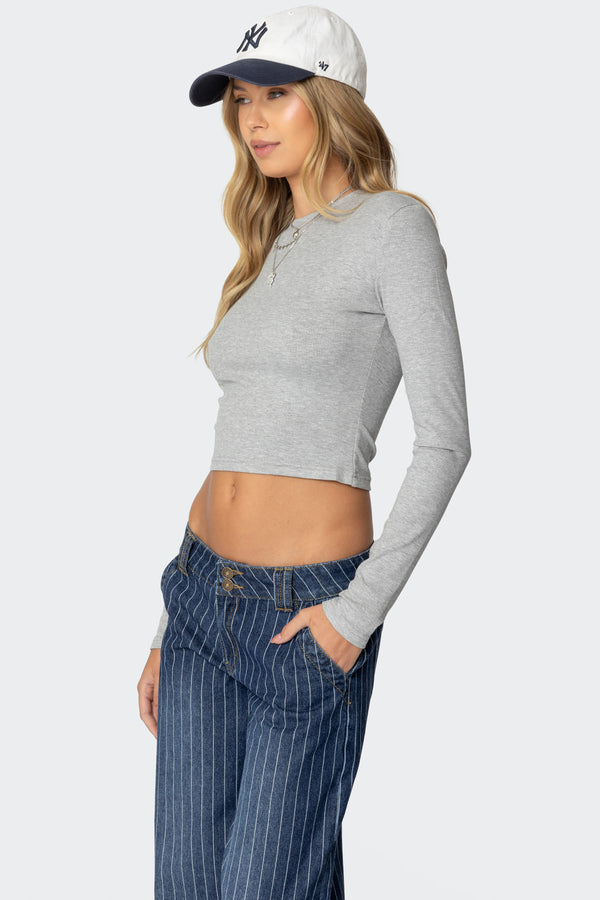 Edikted Mikayla Ribbed Top Gray Melange