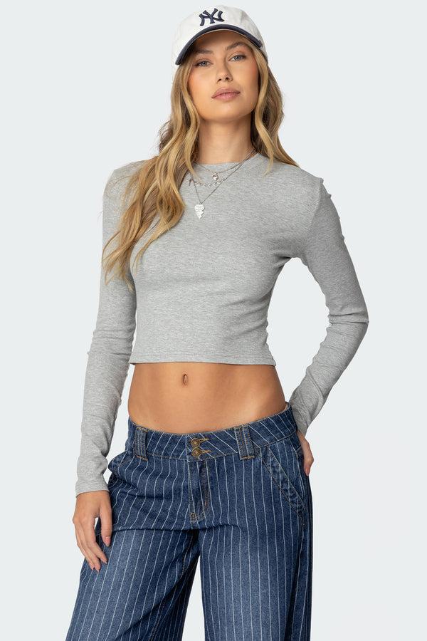edikted Mikayla Ribbed Top gray melange