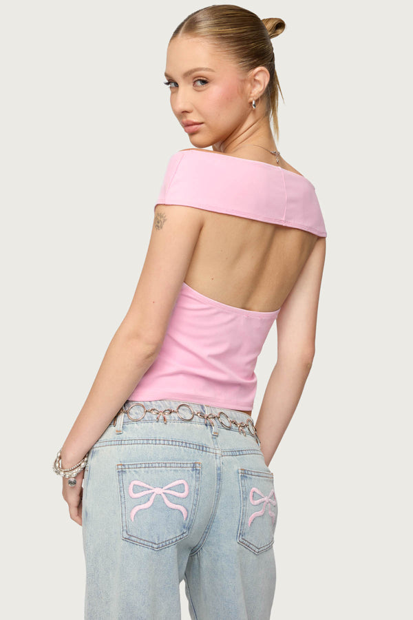 Edikted Mikkey Cut Out Off Shoulder Top Light Pink