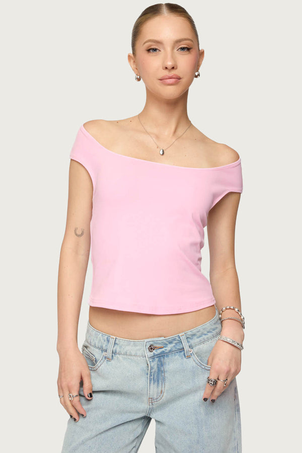 Edikted Mikkey Cut Out Off Shoulder Top Light Pink