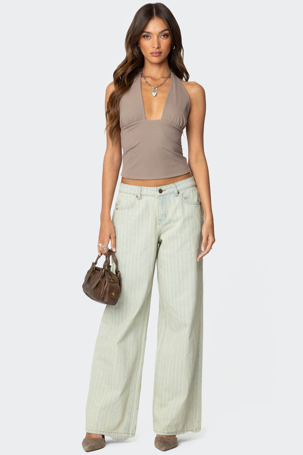 Edikted Mila Plunge Neck Halter Top Brown