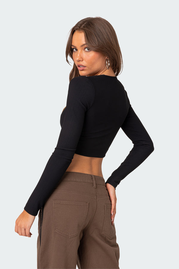 Edikted Milady Ribbed Crop Top Black