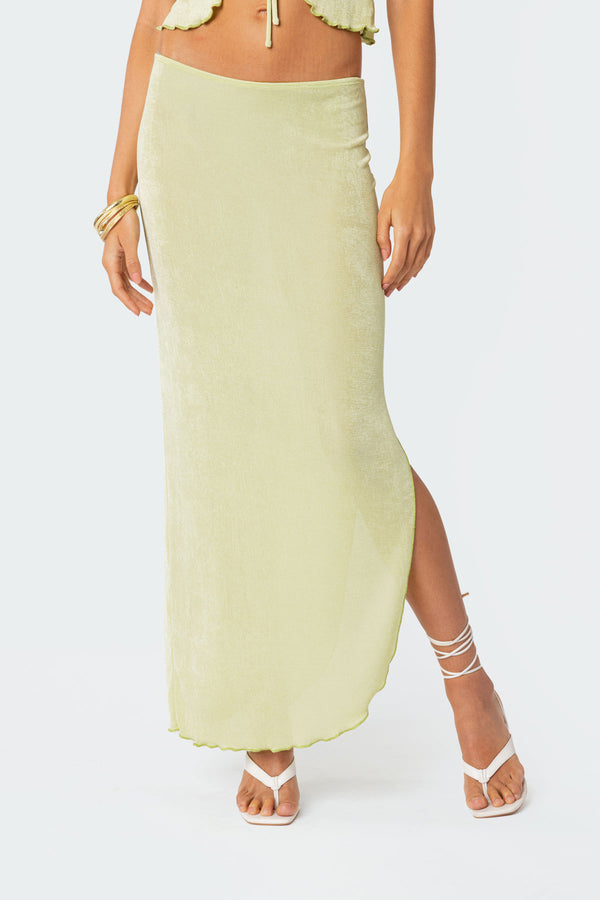 Edikted Milan Slitted Maxi Skirt Green
