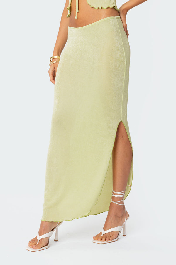 Edikted Milan Slitted Maxi Skirt Green