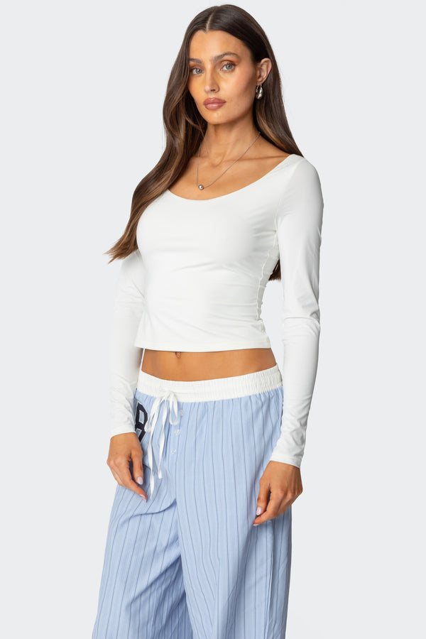 Edikted Millicent Wide Scoop Neck Top White