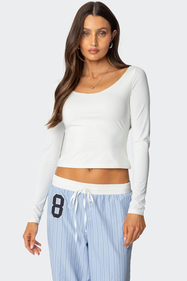 edikted Millicent Wide Scoop Neck Top white