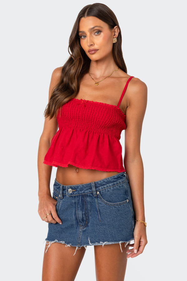 Edikted Millie Scrunch Tank Top Red