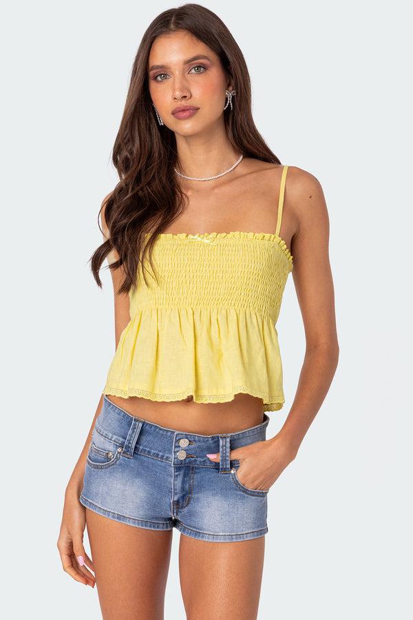 edikted Millie Scrunch Tank Top yellow