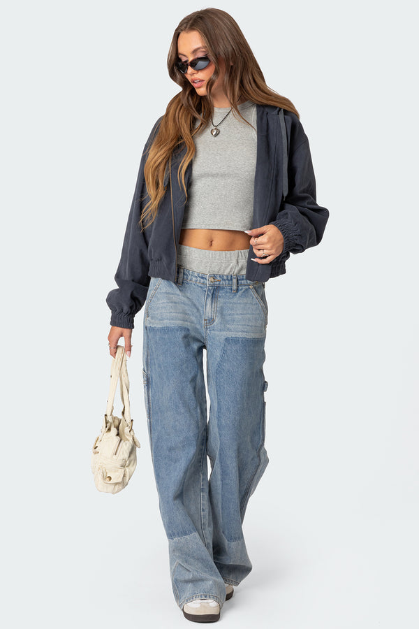 Edikted Milly Oversized Cropped Jacket Navy