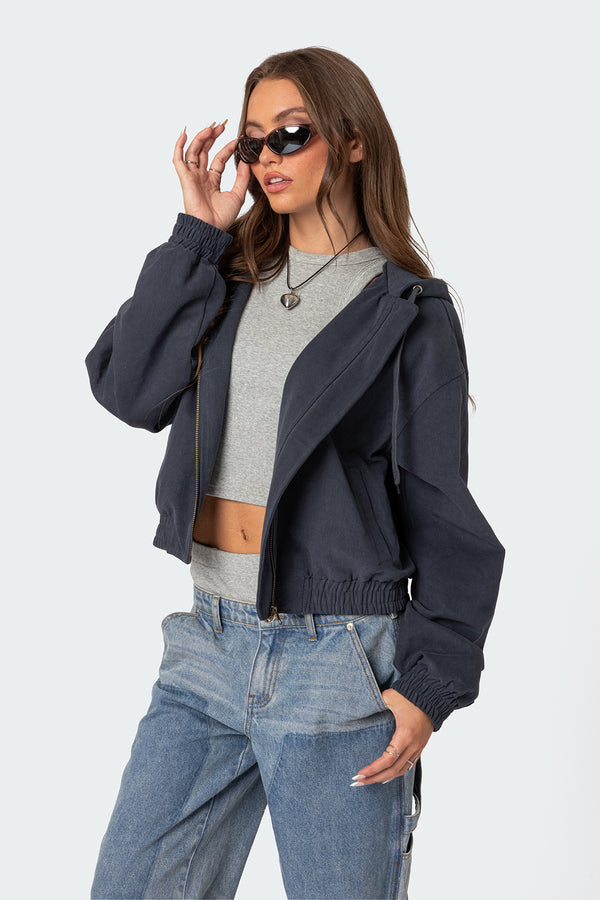 Edikted Milly Oversized Cropped Jacket Navy
