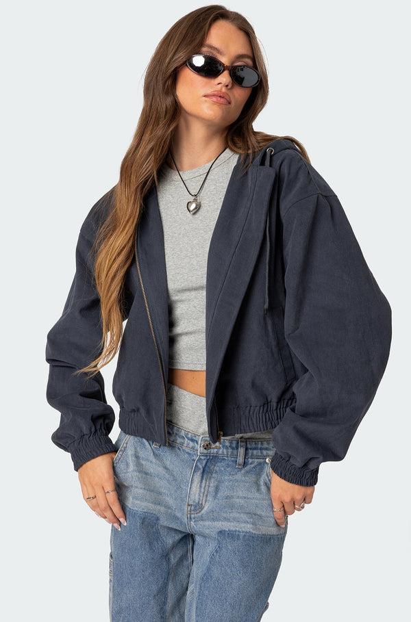 edikted Milly Oversized Cropped Jacket navy
