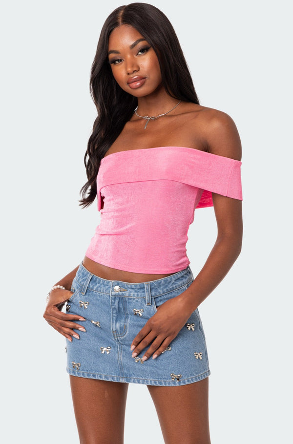 edikted Mindi Fold Over Top pink