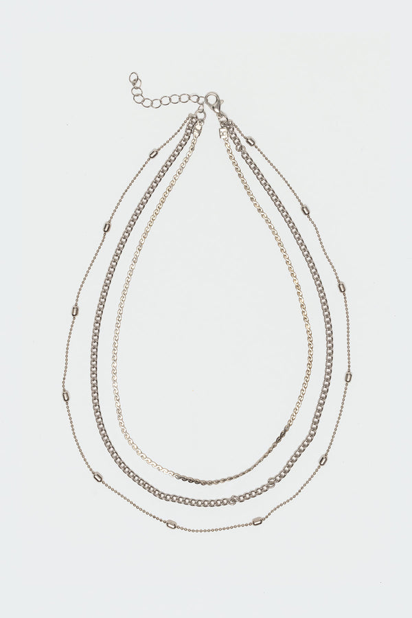Edikted Minted Layered Necklace Silver