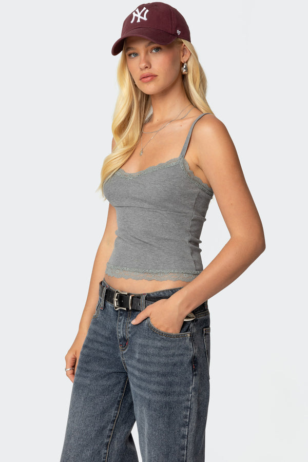 Edikted Mireille Lacey Tank Top Gray