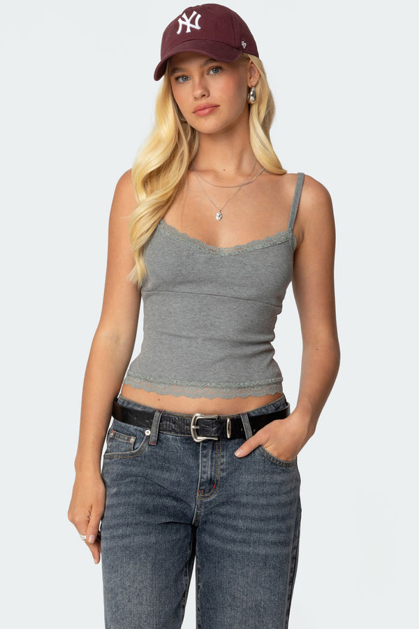 edikted Mireille Lacey Tank Top gray