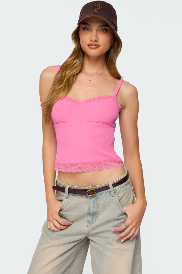 edikted Mireille Lacey Tank Top pink
