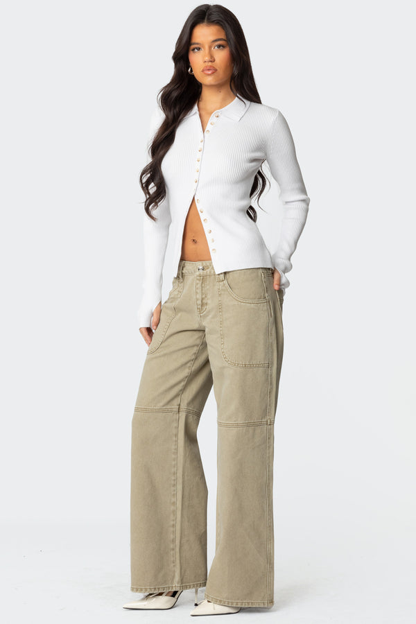 Edikted Mirielle Ribbed Knit Cardigan White