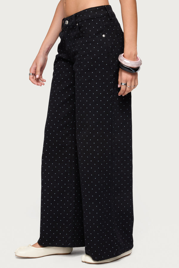 Edikted Misha Polka Dot Baggy Low Jeans Black