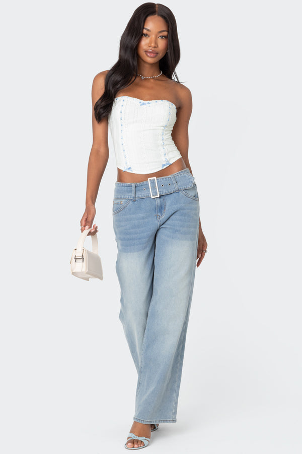 Edikted Mist Lacey Ribbon Corset White