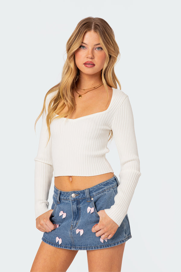 Edikted Misty Scoop Neck Ribbed Top White