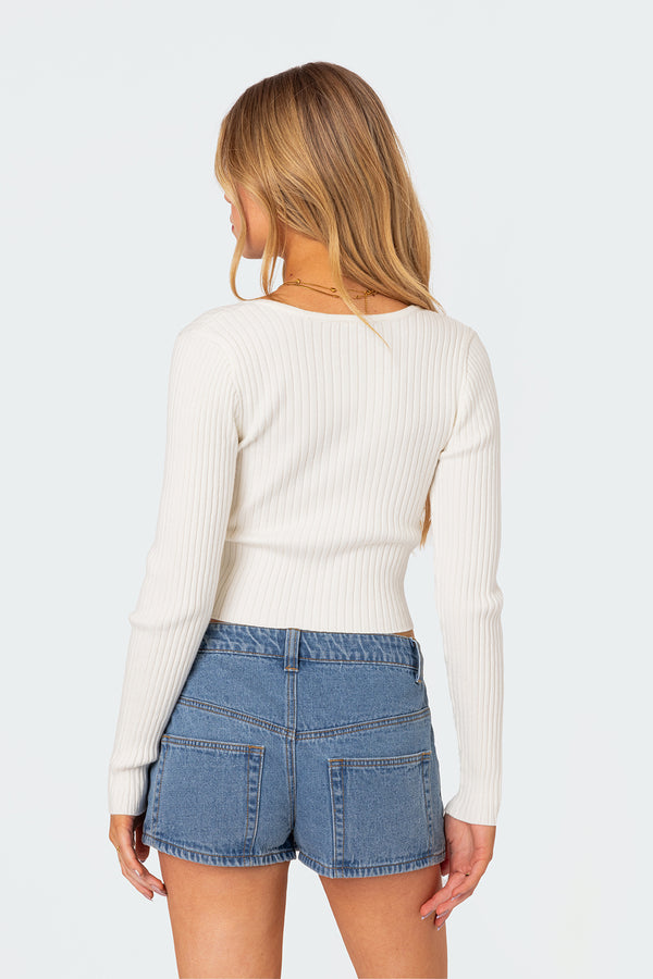 Edikted Misty Scoop Neck Ribbed Top White