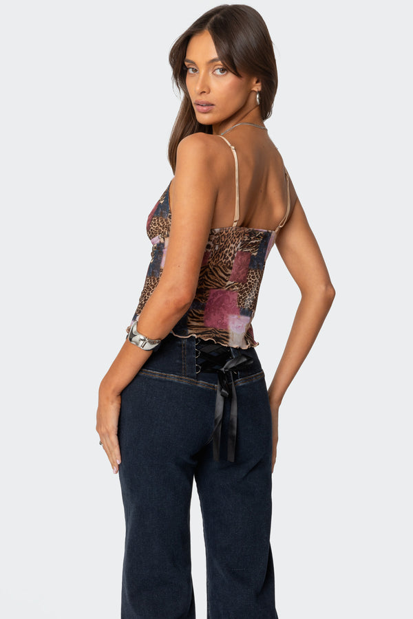 Edikted Mixed Animal Print Mesh Tank Top Mix