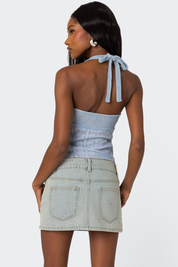 Edikted Mixed Crochet Cupped Top Blue