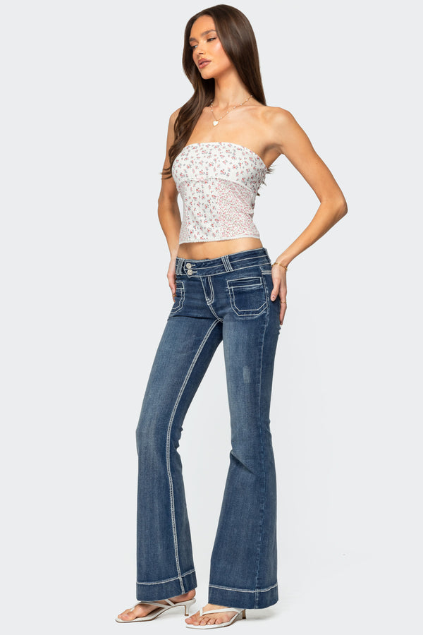 Edikted Mixed Floral Pointelle Tube Top Cream