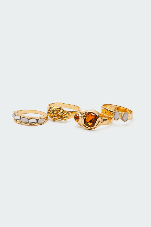 Edikted Mixed Gemstone Ring Pack Gold