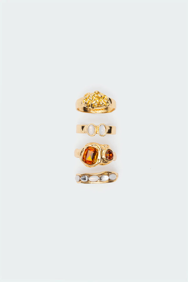 Edikted Mixed Gemstone Ring Pack Gold