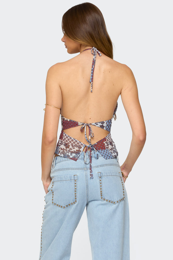 Edikted Mixed Patchwork Backless Halter Top Mix