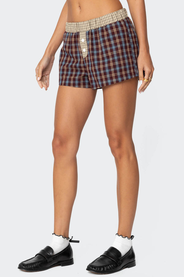 Edikted Mixed Plaid Boxer Shorts Mix