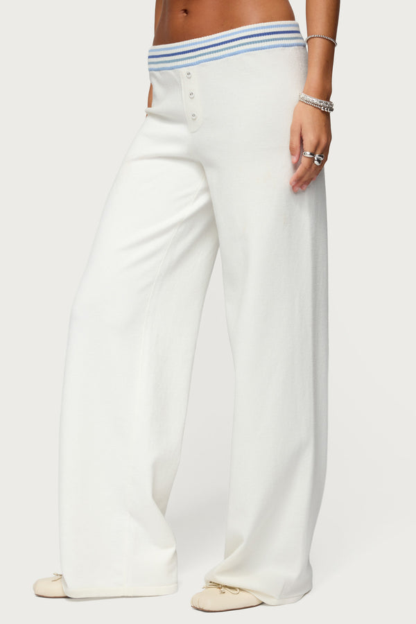 Edikted Miya Stripey Knit Pants White