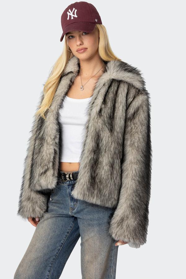 Edikted Mob Wife Faux Fur Jacket Black And White