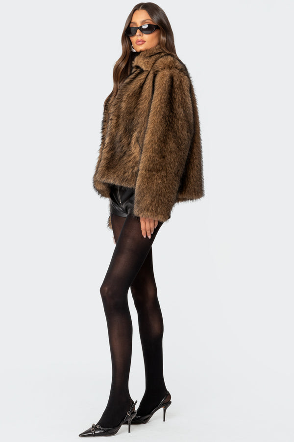 Edikted Mob Wife Faux Fur Jacket Brown