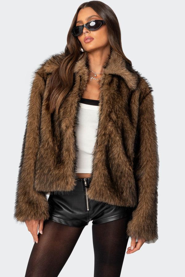 edikted Mob Wife Faux Fur Jacket brown