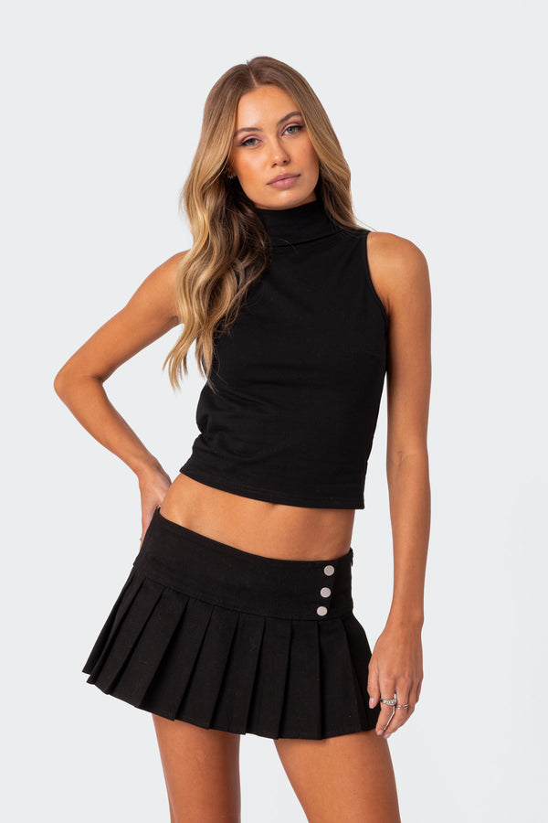 Edikted Mock Neck Open Back Top Black
