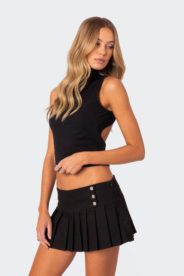 Edikted Mock Neck Open Back Top Black
