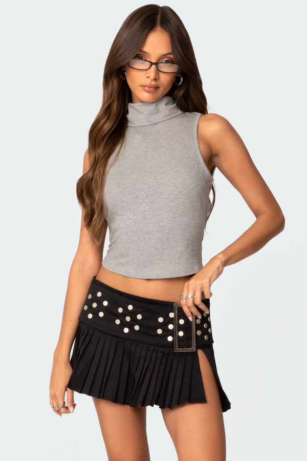 Edikted Mock Neck Open Back Top Gray Melange