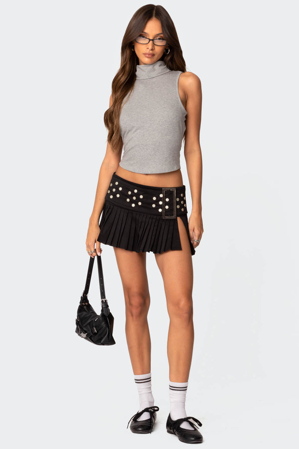 Edikted Mock Neck Open Back Top Gray Melange